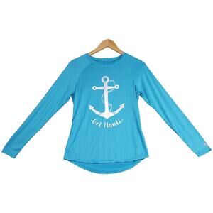 Reel Legends Women's Keep It Cool Get Nauti Anchor Long Sleeve Shirt Medium Blue
